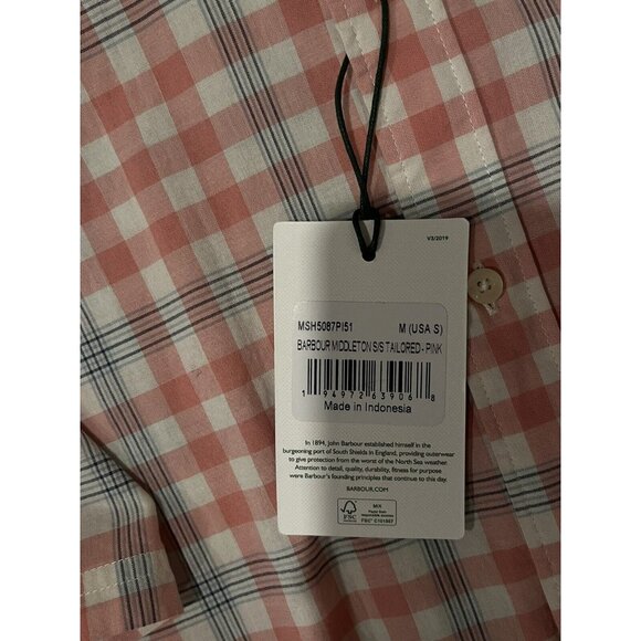 NWT Barbour Middleton Short-Sleeve Tailored Shirt Pink Men's Size S $75 - Picture 3 of 10